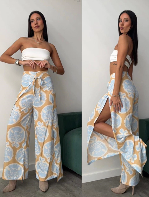 PANTALON ENVOLVENTE ESTAMPADO EN FIBRANA POPLIN TRE - comprar online