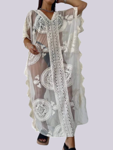 TUNICA/ KIMONO LARGO EN MICRO TUL BORDADO SHA - comprar online