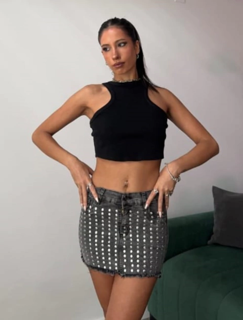 MINI POLLERA NEVADA CON STRAS ELASTIZADA KHI - comprar online