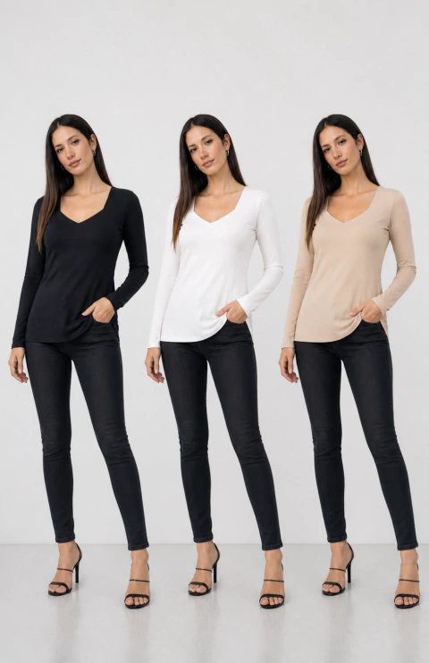 PACK X3 REMERA ESCOTE CORAZON BASICA DE ALG CON LYCRA - comprar online