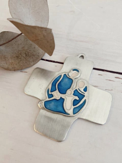 Cunero Cruz Sagrada Familia esmaltado (BAÑO DE PLATA)