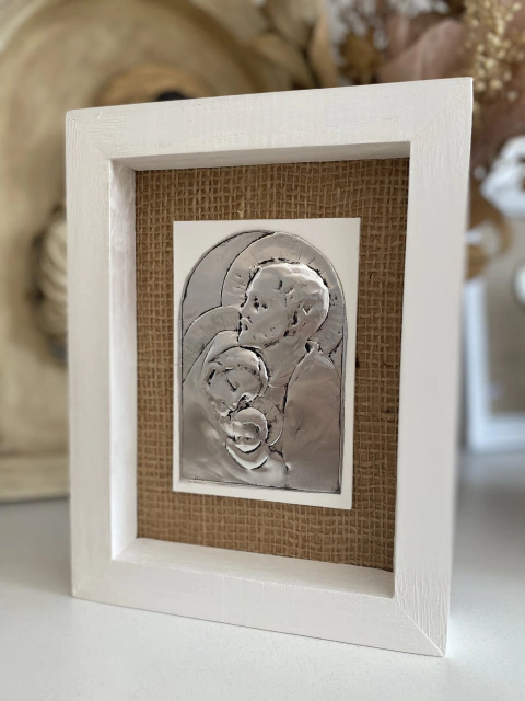 Cuadrito fondo arpillera Sagrada Familia