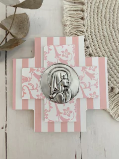 Cruz con medallon Virgen Niña (rosa) en internet