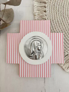 Cruz con medallon Virgen Niña (rosa) - comprar online