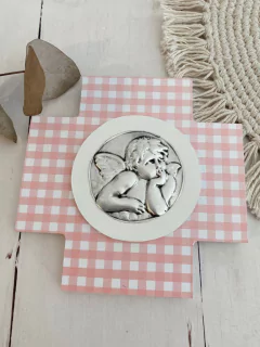 Cruz con medallon Angel (rosa) - comprar online