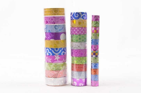 PACK DE 15 CINTAS DECORATIVAS C/BRILLO EN 3 MEDIDAS