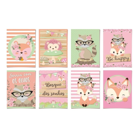 Painel Cartaz Festa Bosque Dos Sonhos Raposa 8 Unidades Festa Raposa Rosa