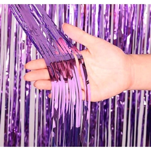 Cortina Metalizada LILÁS Franja Metálica Para Decoração De Festas