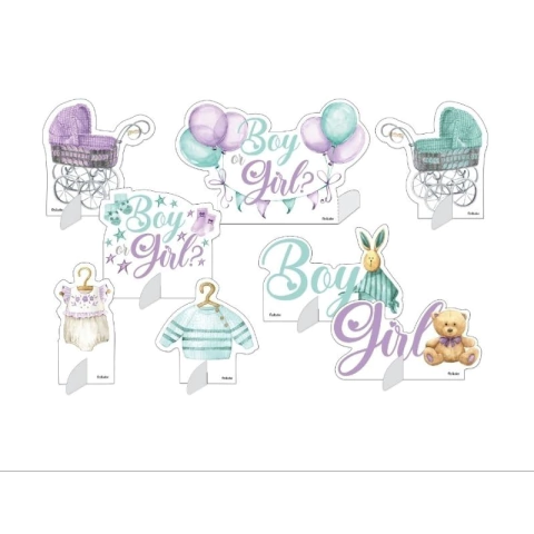 Decoração de Mesa Chá Revelação Verde e Lilás 8 Unidades Display de mesa Chá Revelação