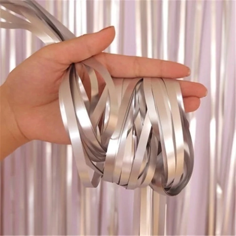 2 Cortina Metalizada Prata Franja Metálica Festas 1x2m Cada