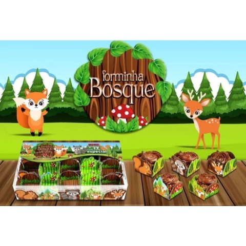 Forminha 4 Pétalas Festa Bosque 50 UN. PLAC Decoração Aniversário Bosque Raposa Bichos