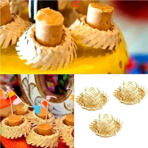 Mini Chapéu de Palha Festa São João 10 UNIDADES Chapéuzinho de Palha Festa Junina