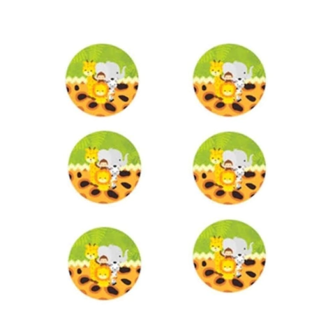 Adesivo Redondo Festa Safari Bichos 16 Unidades Adesivos para Lembrancinhas