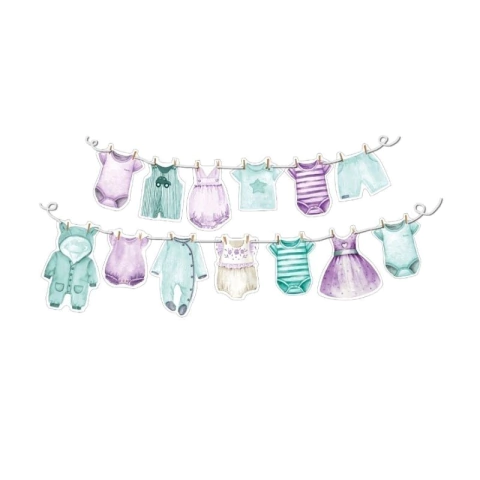 Faixa Decoração Chá Revelação Lilás e Verde Varal Roupinha