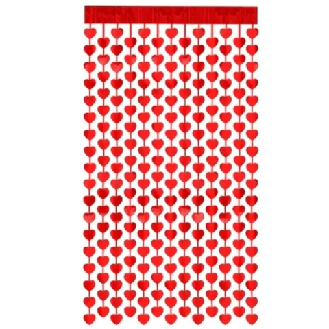 Cortina Metalizada Coração Vermelho 01 UN. Cortina Decoração Dia dos Namorados Corações Casamento