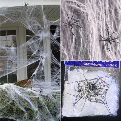 Teia de Aranha Decoração Halloween 20g com 2 aranhas Teia Halloween Festas dia das Bruxas