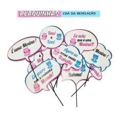 Plaquinha Chá Revelação 10 Unidades Placas para Fotos Chá de Revelação Plaquinho Divertida