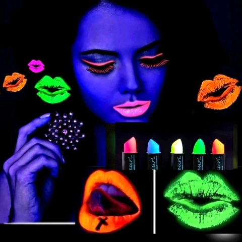 Batom Florescente Neon 01 Unidade Maquiagem Batom Néon Brilha Luz negra Festa Neon