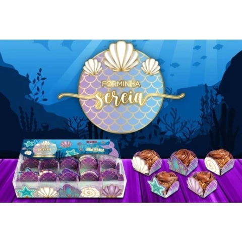 Forminha 4 Pétalas Festa Sereia 50 UN. PLAC Decoração Aniversário Sereias Fundo do mar