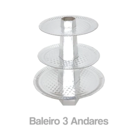 Baleiro 3 Andares Prata Metalico Porta Bala De Aniversário Decoração