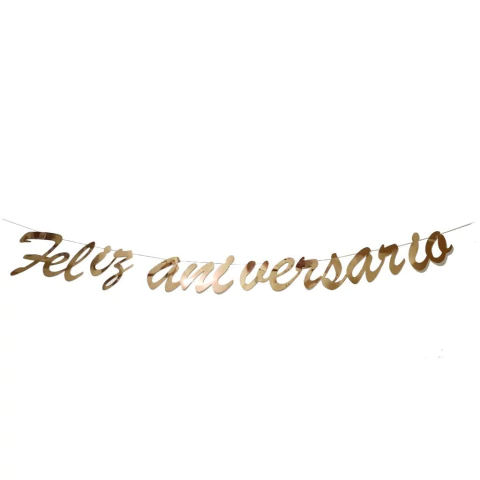 Faixa Metálica Feliz Aniversario Rose Gold Faixa Decoração de Festas