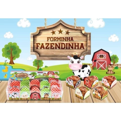 Forminha 4 Pétalas Festa Fazendinha 50 UN. PLAC Decoração Aniversário Fezenda Bichos Vaquinha