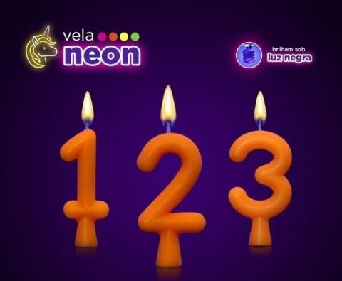 Vela Laranja Neon Números 01 Unidade Vela de Aniversário Festa Néon