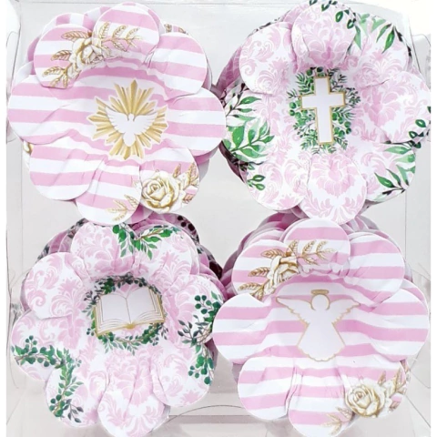 Forminha Margarida Festa Batizado Rosa 40 UN. Forminha para Doce Meu Batizado Tema Batismo