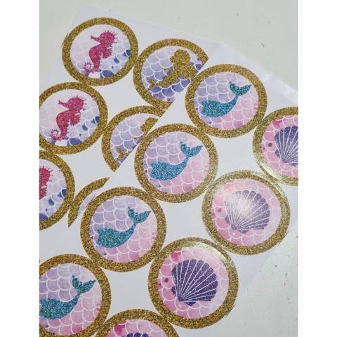 Adesivo Festa Sereia 16 Unidades Adesivo Lembrancinha Sereia Fundo Do mar