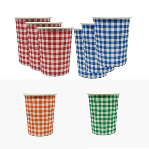 Kit 32 Copos de Papel Xadrez Festa Junina 200ml Copo para Quentão Copo Xadrez Quermesse Decoração Festa Fazendinha
