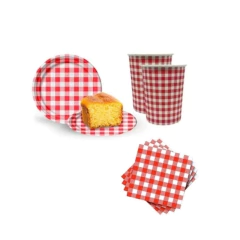Kit Descartável Xadrez 16 Copos + 20 Prato Xadrez + 50 Guardanapo Xadrez Festa Junina Festa Aniversário Infantil Fastas - Festejando25