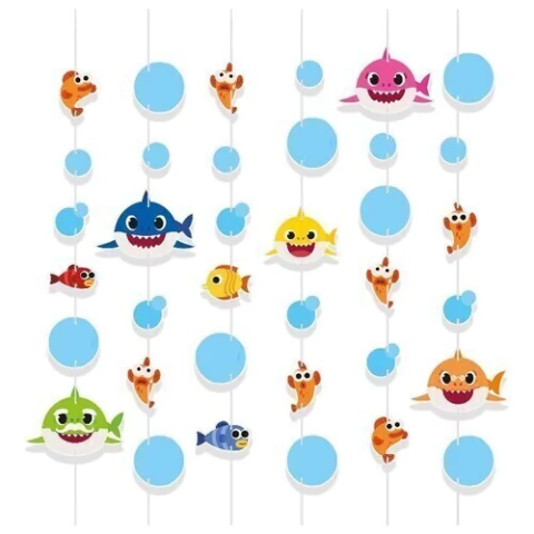 Cortina Decorativa Festa Baby Shark - 6 Cordões 36 Peças