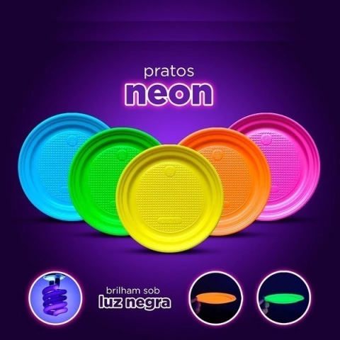 Prato NÉON 15cm 10 UNIDADES Pratinho Descartável Prato para Bolo de Festa Neon