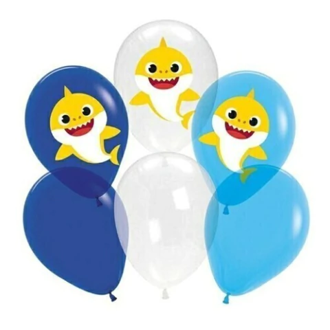 Balões De Aniversário Bexigas Do Baby Shark Com 12 Unidades