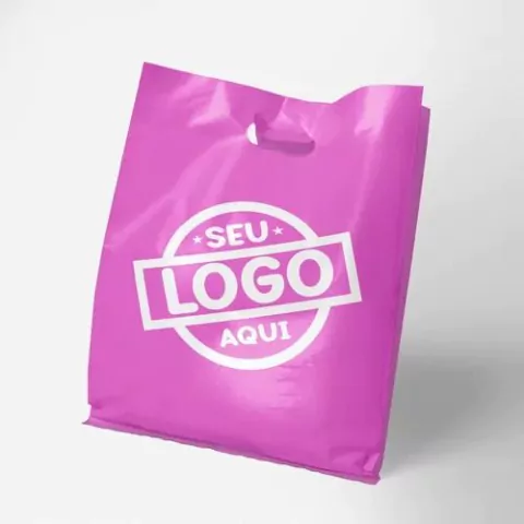 Sacola Plástica com Alça Vazada - Rosa