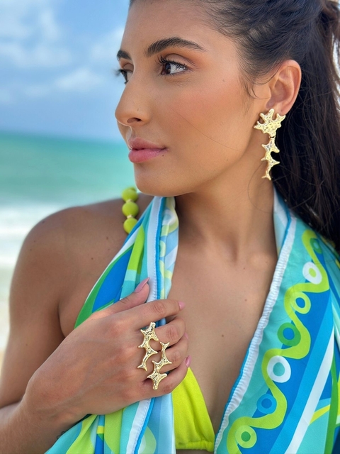 BRINCO PENDURADO ALGAS DUPLA FOLHEADA A OURO - comprar online