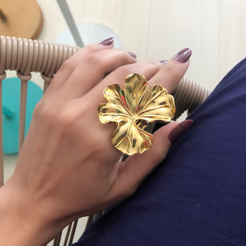 ANEL MEIO TREVO FOLHEADO A OURO VINTAGE