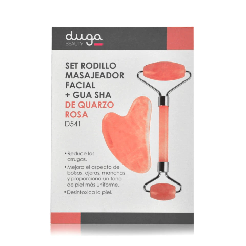 Set Rodillo Masajeador Facial + Gua Sha de Cuarzo DUGA