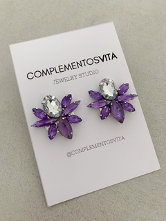 Aros por par de gemas plateadas y violeta (3 cm)