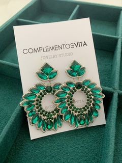 Aros por par de strass verde esmeralda con plateado