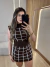 CONJUNTO SAIA E COLETE GOLA XADREZ - MARROM - loja online
