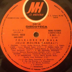 Vinilo Julio Molina Cabral Folklore De Gala Lp Argentina 77 en internet