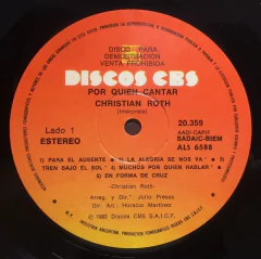 Vinilo Lp - Christian Roth - Por Quien Cantar 1983 Argentina