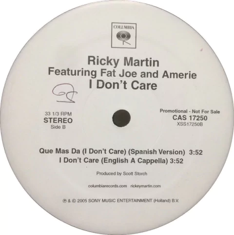 Vinilo Ricky Martin Feat. Fat Joe Feat. Amerie I Don't Care