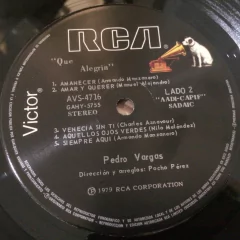 Vinilo Pedro Vargas Que Alegria Lp Argentina 1979 - BAYIYO RECORDS