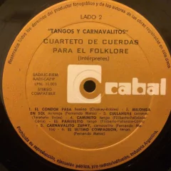 Cuarteto De Cuerdas Para El Carnavalito Tangos Y Carnavalito - BAYIYO RECORDS