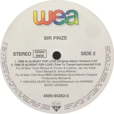 Vinilo Sir Prize Time Is Alright For Love Maxi Aleman 1993