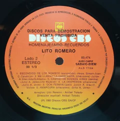 Vinilo Lp Lito Romero - Homenajeando Recuerdos 1985 Arg - BAYIYO RECORDS