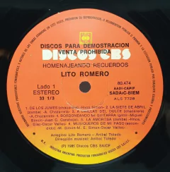 Vinilo Lp Lito Romero - Homenajeando Recuerdos 1985 Arg - BAYIYO RECORDS