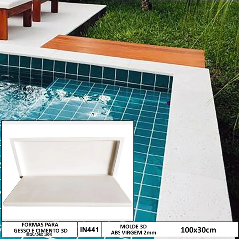Forma 3d Borda de Piscina Lisa Reta Grande 100x30cm ABS 2mm Molde para cimento/concreto IN441